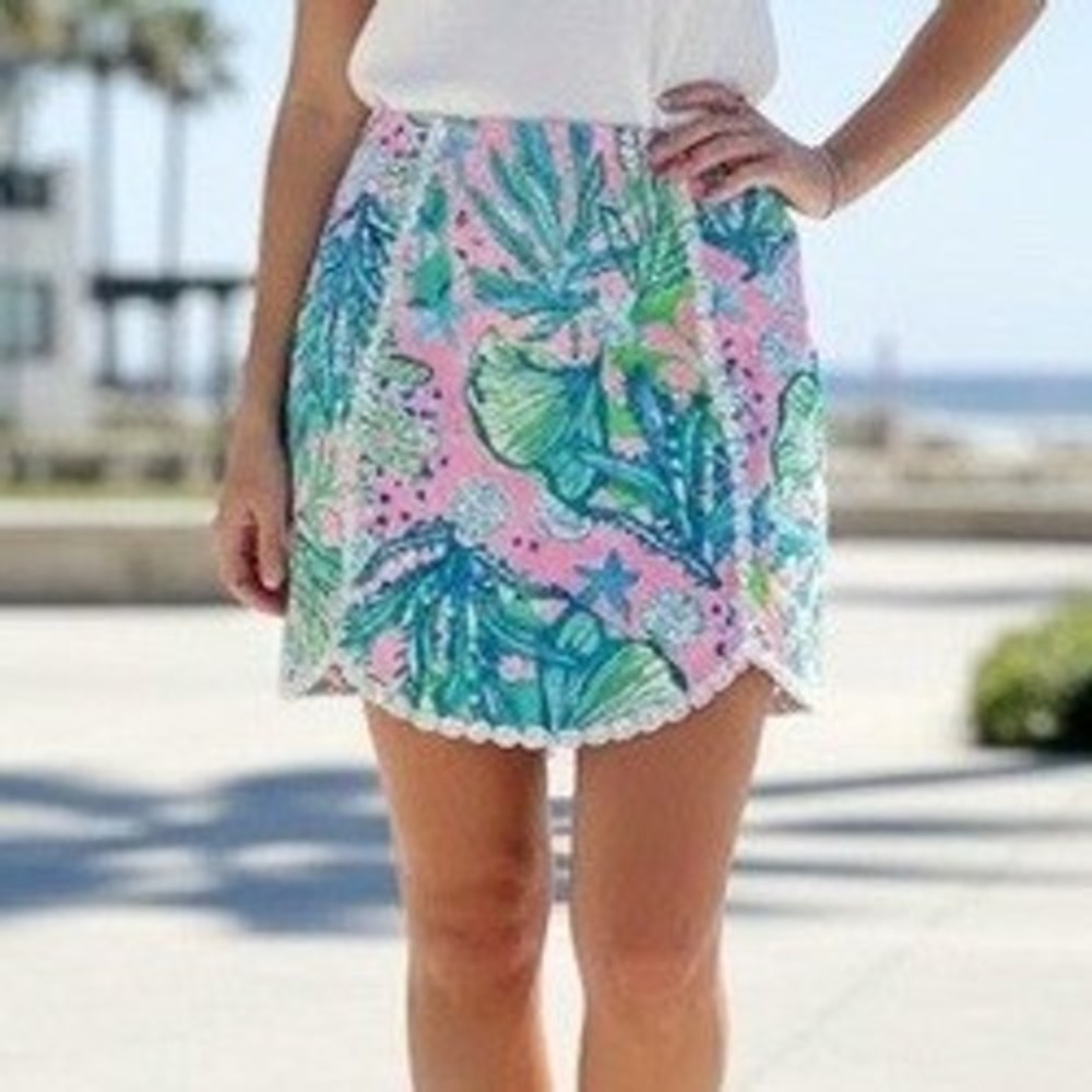 Lilly Pulitzer Mandevilla Baby‎ Patty Skort Coral Shell Print Lace Trim Size 10